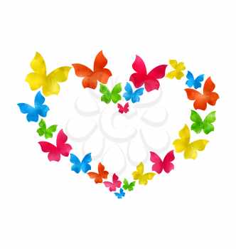 Illustration abstract hand-drawn watercolor butterflies for Valentines Day, copy space for your text - vector 