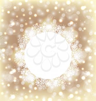 Illustration Christmas round frame made in snowflakes on elegant glowing background - vector