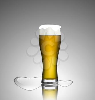 Illustration close up glass of beer with hearts - vector