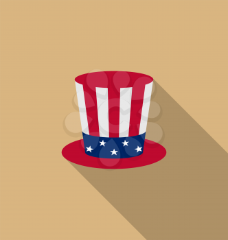 Illustration Uncle Sam's hat for american holidays, flat icon with long shadow, minimal style - vector