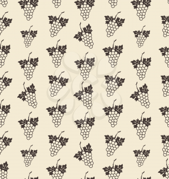 Illustration Seamless Texture with Bunch of Grape, Vintage Pattern - Vector