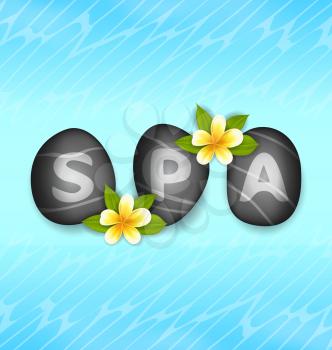 Illustration Lettering Spa Made ​​of Stones and Frangipani Flowers, Concept Zen Natural Wallpaper - Vector