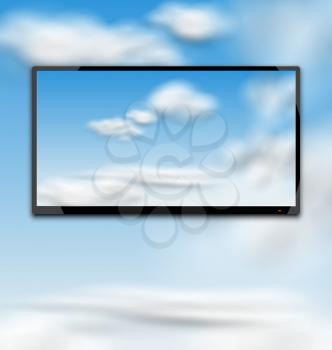 Illustration Cloudscape with Black Tablet PC Computer - Vector
