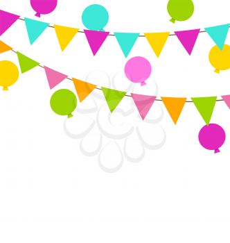 Illustration Simple Multicolored Buntings Flags Pennants and Balloons, Party Decoration - Vector