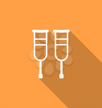 Illustration Simple Pair Crutches, Flat Icon with Long Shadow - Vector