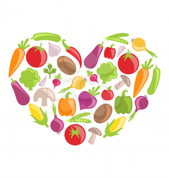 Illustration Set Colorful Vegetables in Heart Shape - Vector