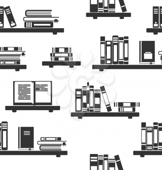 Illustration Seamless Pattern with Books on Bookshelves, Flat Minimal Design Style - Vector