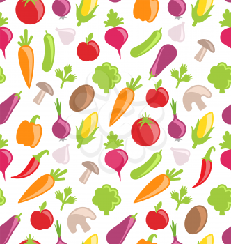 Illustration Seamless Texture of Colorful Vegetables, Wallpaper with Simple icons - Vector