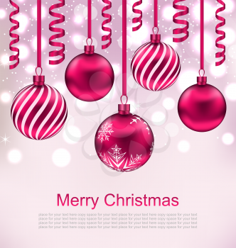 Illustration Christmas Beautiful Background with Balls and Streamer - Vector