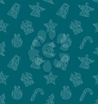 Illustration Seamless Wallpaper with Christmas Traditional Elements - Vector