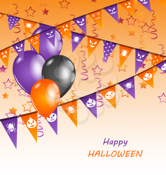 Illustration Hanging Flags and Balloons for Happy Halloween Party - Vector