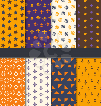 Illustration Set Seamless Patterns for Happy Halloween, Abstract Textures for Fabrics - Vector