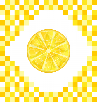 Illustration Sliced Lemon on Yellow Tiled Background - Vector