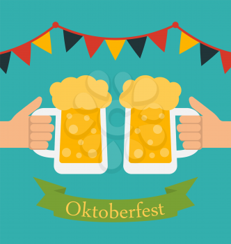 Illustration Advertise Flyer with Decoration for Oktoberfest Party, Modern Flat Style - Vector