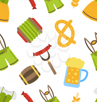 Illustration Seamless Pattern with Oktoberfest Symbols - Vector