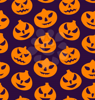 Illustration Seamless Pattern with Spooky Pumpkins, Halloween Wallpaper - Vector