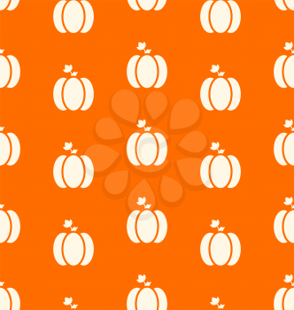Seamless Pattern Pumpkin White on Orange Background - vector