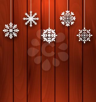 Illustration Wooden Background with Variation Snowflakes for Merry Christmas  - Vector