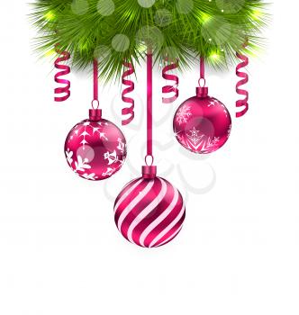 Illustration Christmas Fir Branches and Glass Balls - Vector