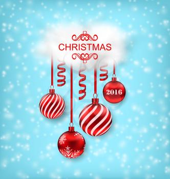 Illustration Christmas Beautiful Background with Balls, Serpentine and Cloud - Vector