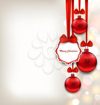 Illustration Xmas Background with Celebration Card and Glass Balls - Vector