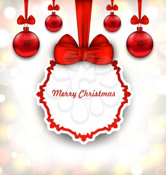 Illustration Merry Christmas Background with Celebration Card and Glass Balls - Vector