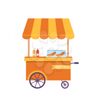 Illustration Flat Icon Cart of Hot Dog Isolated on White Background - Vector