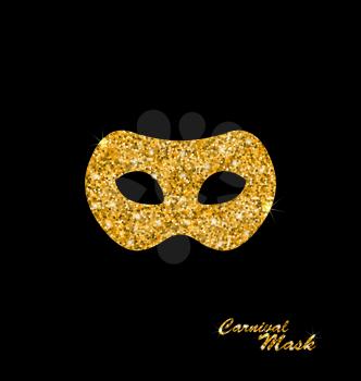 Illustration Golden Glittering Carnival or Theater Mask on Dark Background - Vector