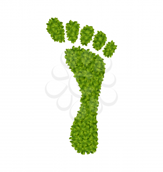 Illustration Human Footprint Made in Green Leaves, Isolated on White Background - Vector