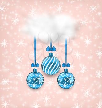 Illustration Christmas Elegance Card with Balls and Cloud - Vector