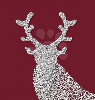 Symbol new year xmas deer red backdrop made from white hoarfrost particles - vector