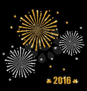 Illustration Abstract Festive Firework with Golden and Silver Surface for Happy New Year - Vector