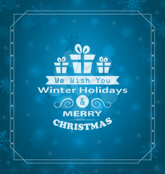 Illustration Merry Christmas Wishes, Typography Design. Celebration Card Frame - Vector