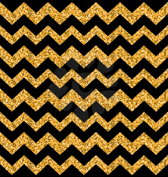 Illustration Glitter Seamless Zigzag Texture on Black Background, Golden Geometric Wallpaper - Vector