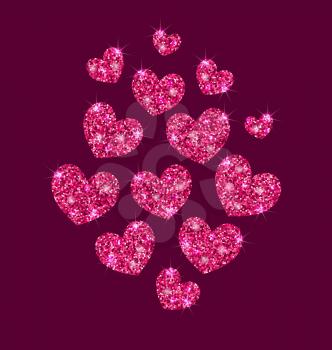 Illustration Background for Valentines Day with Shimmering Hearts - Vector