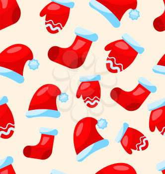 Seamless Christmas pattern part Santa costume mittens hats boots - vector