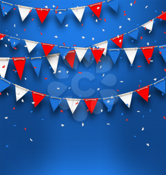 Illustration Bright Background with Bunting Flags for American Holidays, Patriotic Colors of USA - Vector
