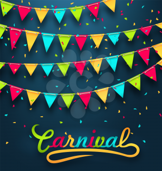 Illustration Carnival Party Dark Background with Colorful Bunting Flags - Vector