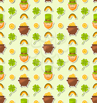 Illustration Seamless Holiday Background with Cartoon Colorful Elements and Objects for Saint Patrick's Day - Vector