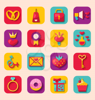 Illustration Creative Flat Design Icons for Happy Valentin's Day, Collection Holiday Romantic Objects - Vector