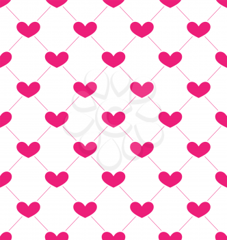 Illustration Pink Seamless Pattern with Hearts for Valentines Day. Holiday Background - Vector