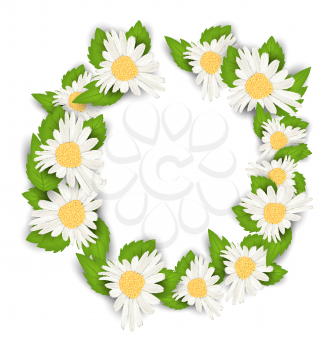 Illustration Round Frame Made in Chamomile Flowers. Spring Nature Card - Vector
