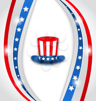 Illustration Abstract Background with Uncle Sam's Hat for American Holidays, Patriotic Colors of USA - Vector
