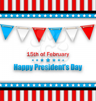 Illustration Brochure with Bunting Flags for Happy Presidents Day of USA. Template Celebration Card - Vector