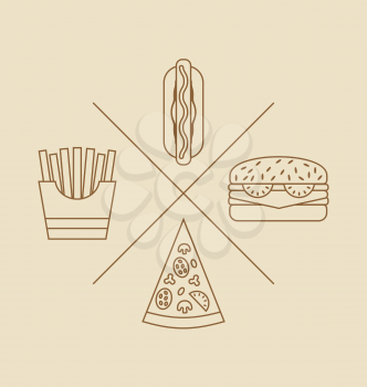 Illustration Design elements for Logo of Fast Food, Icons of Hand Drawn, Linear Style - Vector