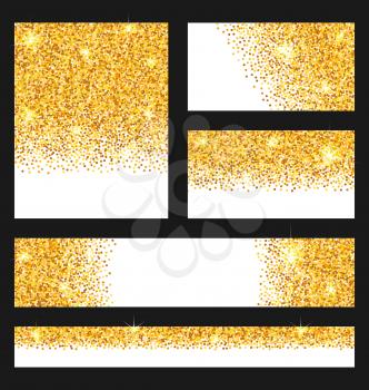 Illustration Set of Glitter Cards. Golden Surface. Copy Space for Your Text - Vector