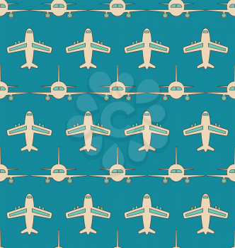 Illustration Seamless Background with Flying Transports. Plane, Jet, Airplane, Aircraft, Airliner, Aeroplane - Vector