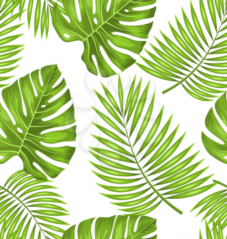 Illustration Seamless Wallpaper with Green Tropical Leaves for Fabric Swatch, Summer Beautiful Texture - Vector