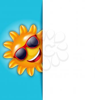 Illustration Clean Card with Cartoon Character Sun in Sunglasses - Vector