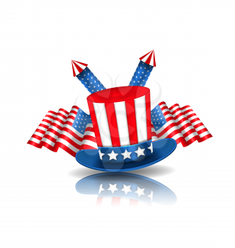 Illustration National Symbols of USA in American Colors. Objects with Reflections - Vector